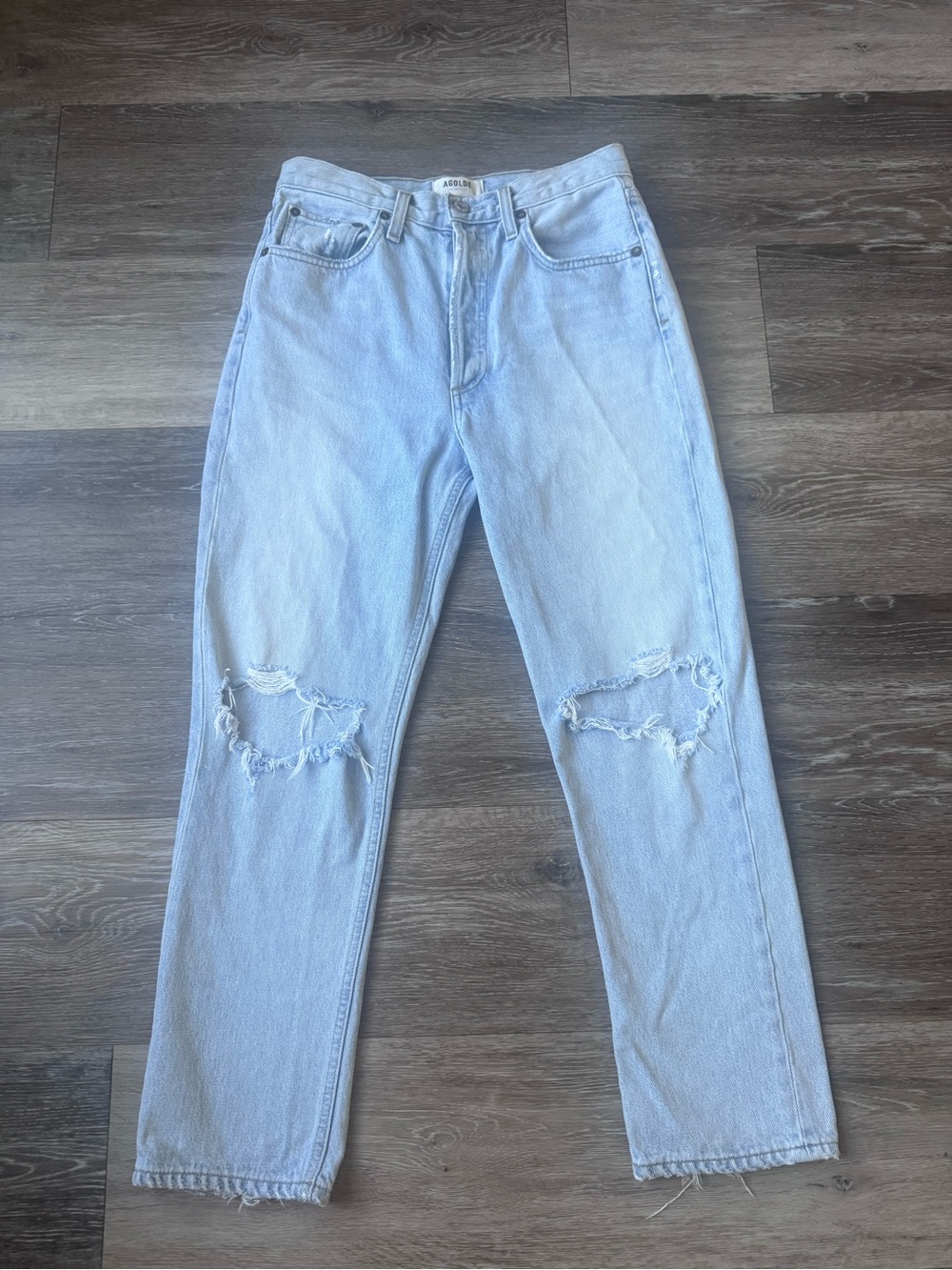 AGOLDE Light Wash Straight Leg Distressed Jeans